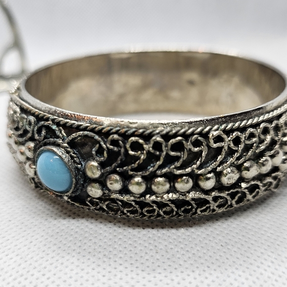 Vintage Tibetan style Bangle Bracelet with Larimer Stones - Picture 5 of 9